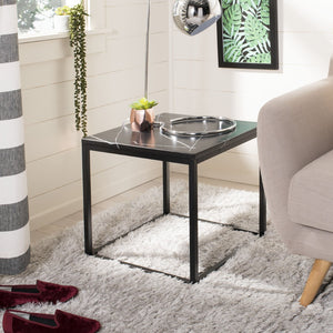 Safavieh Baize End Table - Modern Luxury Accent Table With Marble Top And Sleek Parson'S Style Frame Black FOX6023B