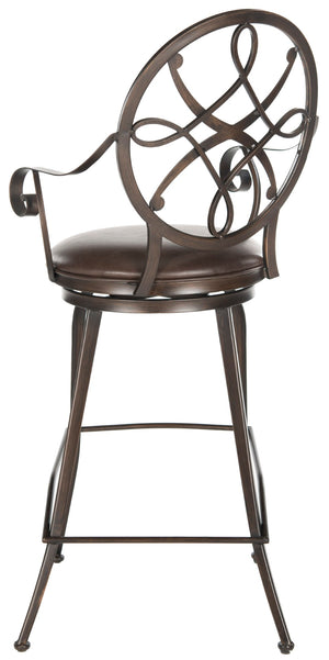 Safavieh Aubenton Swivel Barstool – Elegant Dark Brown Metal Frame With Chic Pu Leather Cushion For Comfort FOX6200A