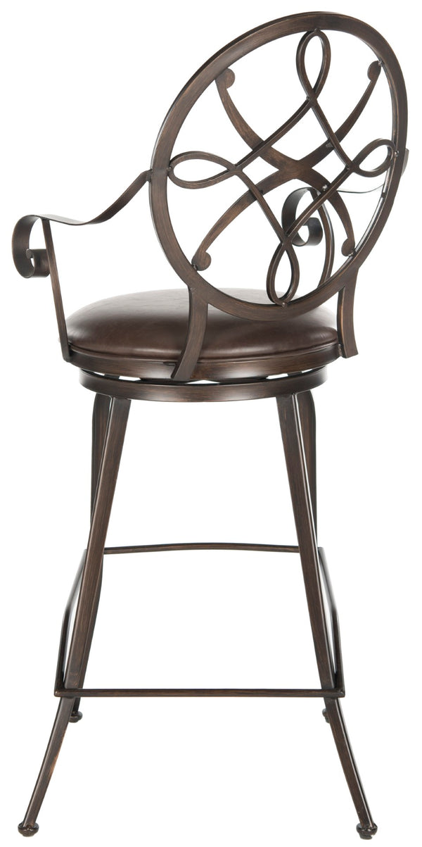 Safavieh Aubenton Swivel Barstool – Elegant Dark Brown Metal Frame With Chic Pu Leather Cushion For Comfort FOX6200A