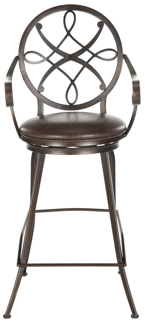 Safavieh Aubenton Swivel Barstool – Elegant Dark Brown Metal Frame With Chic Pu Leather Cushion For Comfort FOX6200A