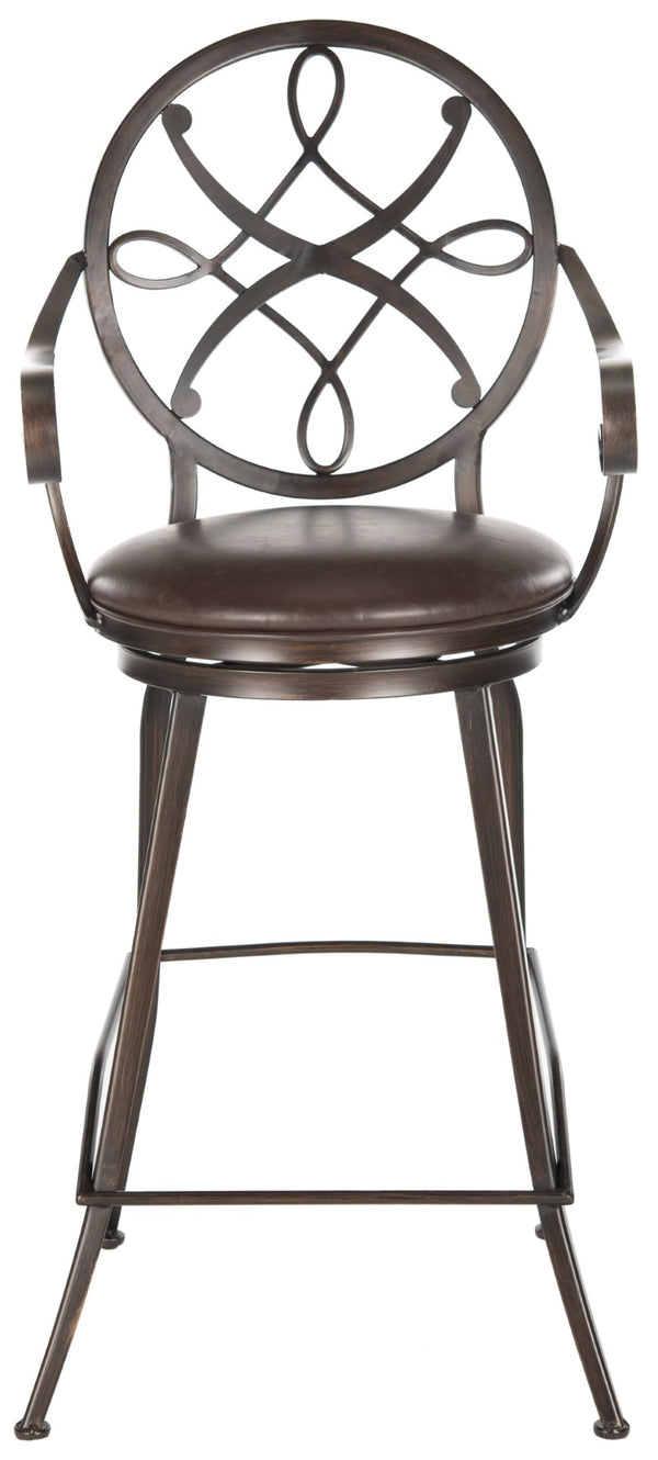 Safavieh Aubenton Swivel Barstool – Elegant Dark Brown Metal Frame With Chic Pu Leather Cushion For Comfort FOX6200A