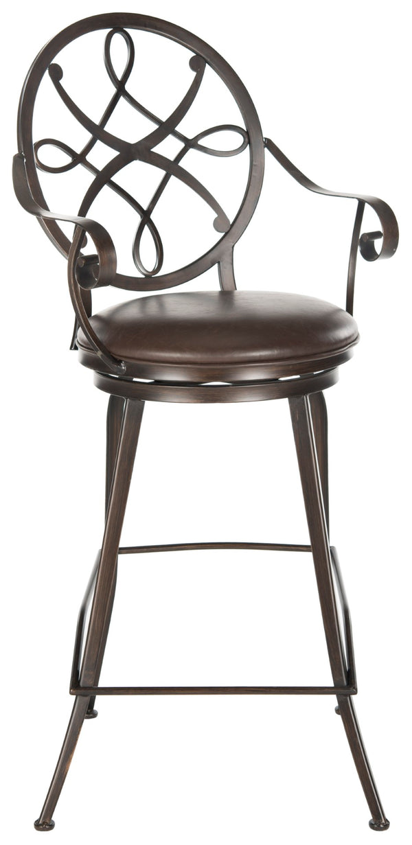 Safavieh Aubenton Swivel Barstool – Elegant Dark Brown Metal Frame With Chic Pu Leather Cushion For Comfort FOX6200A