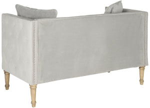 Safavieh Sarah Tufted Settee - Elegant Loveseat With Plush Cushions And Decorative Pillows For Stylish Spaces Grey FOX6206B