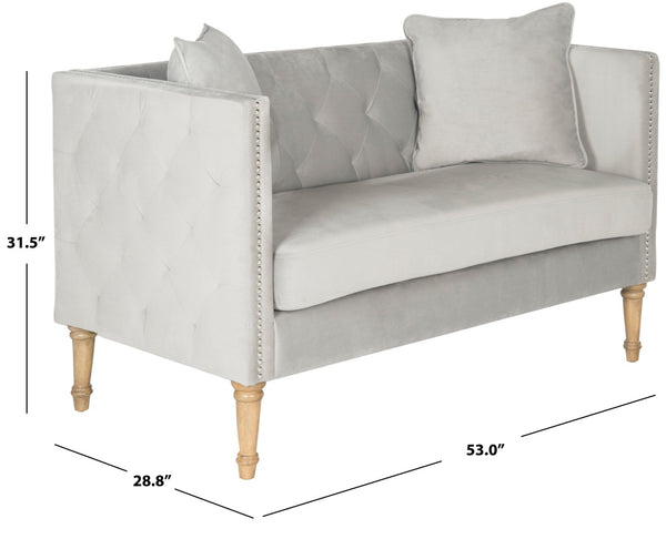 Safavieh Sarah Tufted Settee - Elegant Loveseat With Plush Cushions And Decorative Pillows For Stylish Spaces Grey FOX6206B