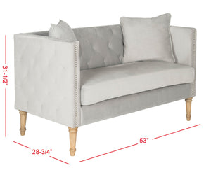Safavieh Sarah Tufted Settee - Elegant Loveseat With Plush Cushions And Decorative Pillows For Stylish Spaces Grey FOX6206B