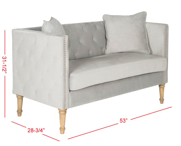 Safavieh Sarah Tufted Settee - Elegant Loveseat With Plush Cushions And Decorative Pillows For Stylish Spaces Grey FOX6206B