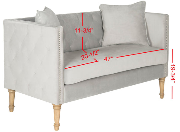 Safavieh Sarah Tufted Settee - Elegant Loveseat With Plush Cushions And Decorative Pillows For Stylish Spaces Grey FOX6206B