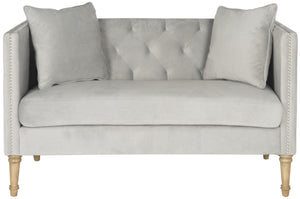 Safavieh Sarah Tufted Settee - Elegant Loveseat With Plush Cushions And Decorative Pillows For Stylish Spaces Grey FOX6206B