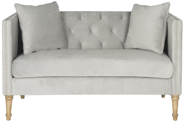 Safavieh Sarah Tufted Settee - Elegant Loveseat With Plush Cushions And Decorative Pillows For Stylish Spaces Grey FOX6206B