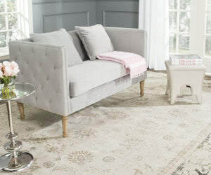 Safavieh Sarah Tufted Settee - Elegant Loveseat With Plush Cushions And Decorative Pillows For Stylish Spaces Grey FOX6206B