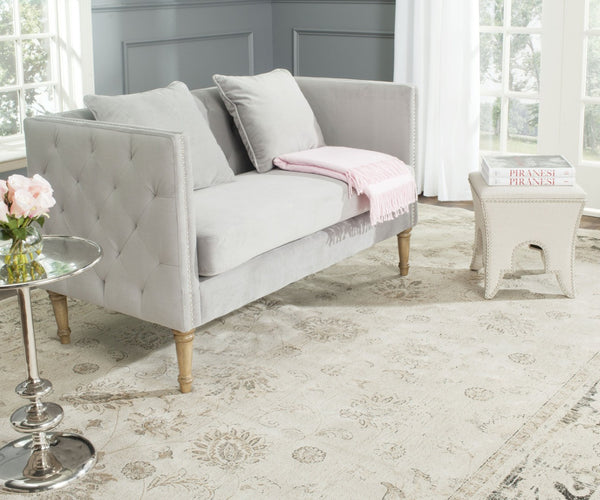 Safavieh Sarah Tufted Settee - Elegant Loveseat With Plush Cushions And Decorative Pillows For Stylish Spaces Grey FOX6206B