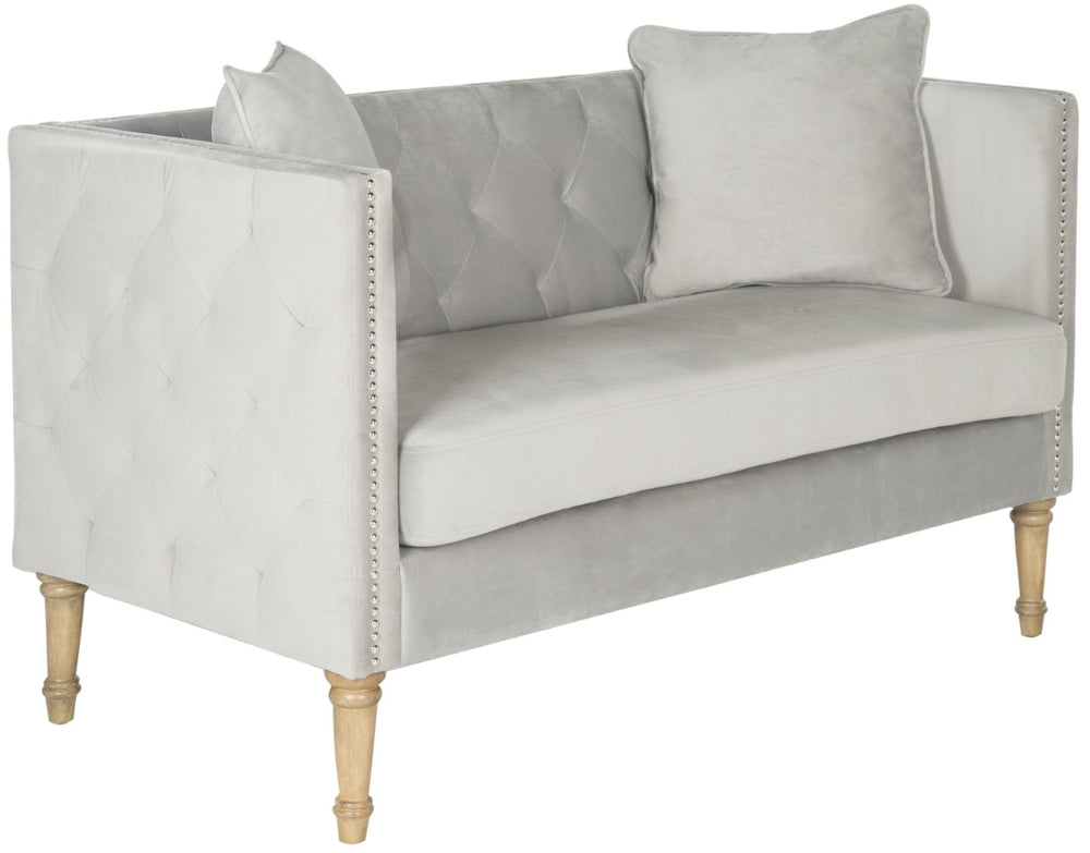 Safavieh Sarah Tufted Settee - Elegant Loveseat With Plush Cushions And Decorative Pillows For Stylish Spaces Grey FOX6206B