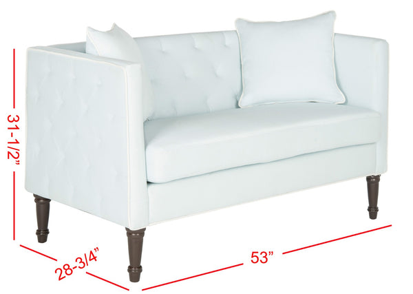 Safavieh Sarah Tufted Settee - Elegant Loveseat With Plush Cushions And Decorative Pillows For Stylish Spaces Powder Blue/White/Espresso FOX6206C