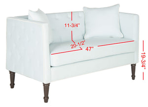 Safavieh Sarah Tufted Settee - Elegant Loveseat With Plush Cushions And Decorative Pillows For Stylish Spaces Powder Blue/White/Espresso FOX6206C