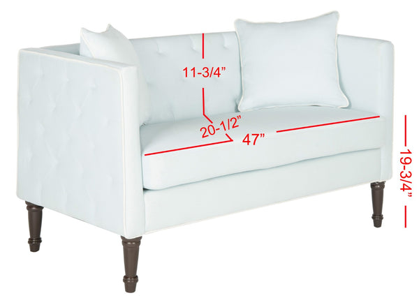 Safavieh Sarah Tufted Settee - Elegant Loveseat With Plush Cushions And Decorative Pillows For Stylish Spaces Powder Blue/White/Espresso FOX6206C