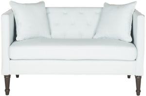 Safavieh Sarah Tufted Settee - Elegant Loveseat With Plush Cushions And Decorative Pillows For Stylish Spaces Powder Blue/White/Espresso FOX6206C
