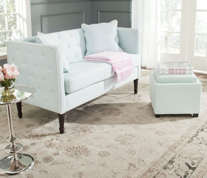 Safavieh Sarah Tufted Settee - Elegant Loveseat With Plush Cushions And Decorative Pillows For Stylish Spaces Powder Blue/White/Espresso FOX6206C