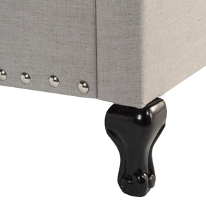 Safavieh Hathaway Queen Bed - Luxurious Light Grey Upholstered Design With Curved Sides & Silver Nailheads Light Grey Linen,Nickel Nail Head Fox6214d-q