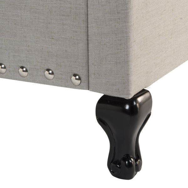 Safavieh Hathaway Queen Bed - Luxurious Light Grey Upholstered Design With Curved Sides & Silver Nailheads Light Grey Linen,Nickel Nail Head Fox6214d-q