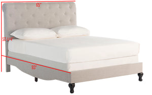 Safavieh Hathaway Queen Bed - Luxurious Light Grey Upholstered Design With Curved Sides & Silver Nailheads Light Grey Linen,Nickel Nail Head Fox6214d-q