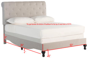 Safavieh Hathaway Queen Bed - Luxurious Light Grey Upholstered Design With Curved Sides & Silver Nailheads Light Grey Linen,Nickel Nail Head Fox6214d-q