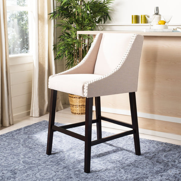 Safavieh Dylan Bar Stool - Chic Contemporary Design With Comfortable Seating For Modern And Transitional Spaces Beige/Espresso FOX6222A