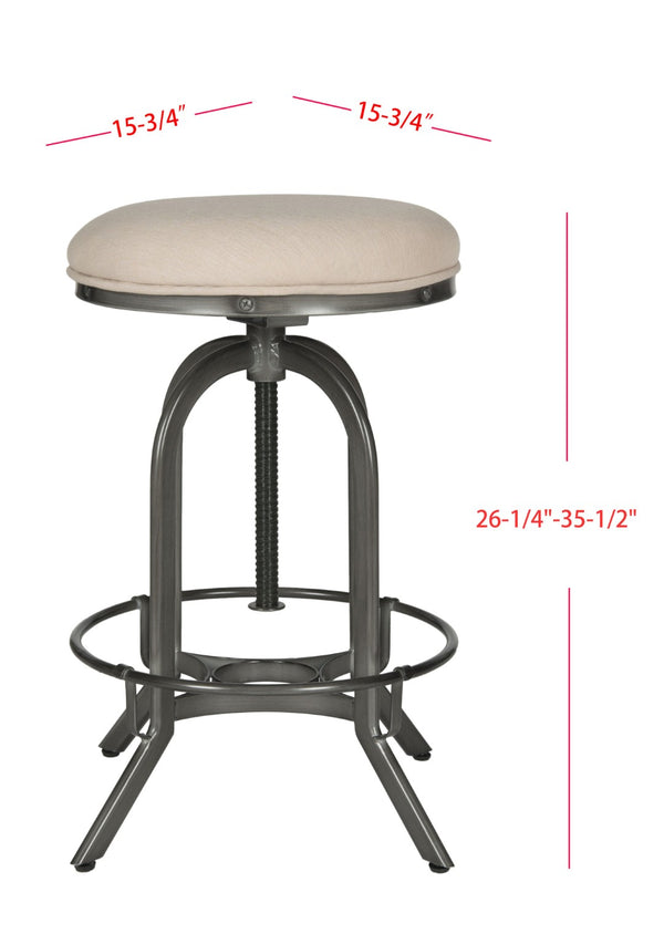 Safavieh Wildomar Stylish Swivel Stool - Industrial Mid-Century Design With Beige Linen & Burnt Oak Finish FOX6226C