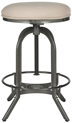 Safavieh Wildomar Stylish Swivel Stool - Industrial Mid-Century Design With Beige Linen & Burnt Oak Finish FOX6226C