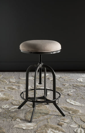 Safavieh Wildomar Stylish Swivel Stool - Industrial Mid-Century Design With Beige Linen & Burnt Oak Finish FOX6226C