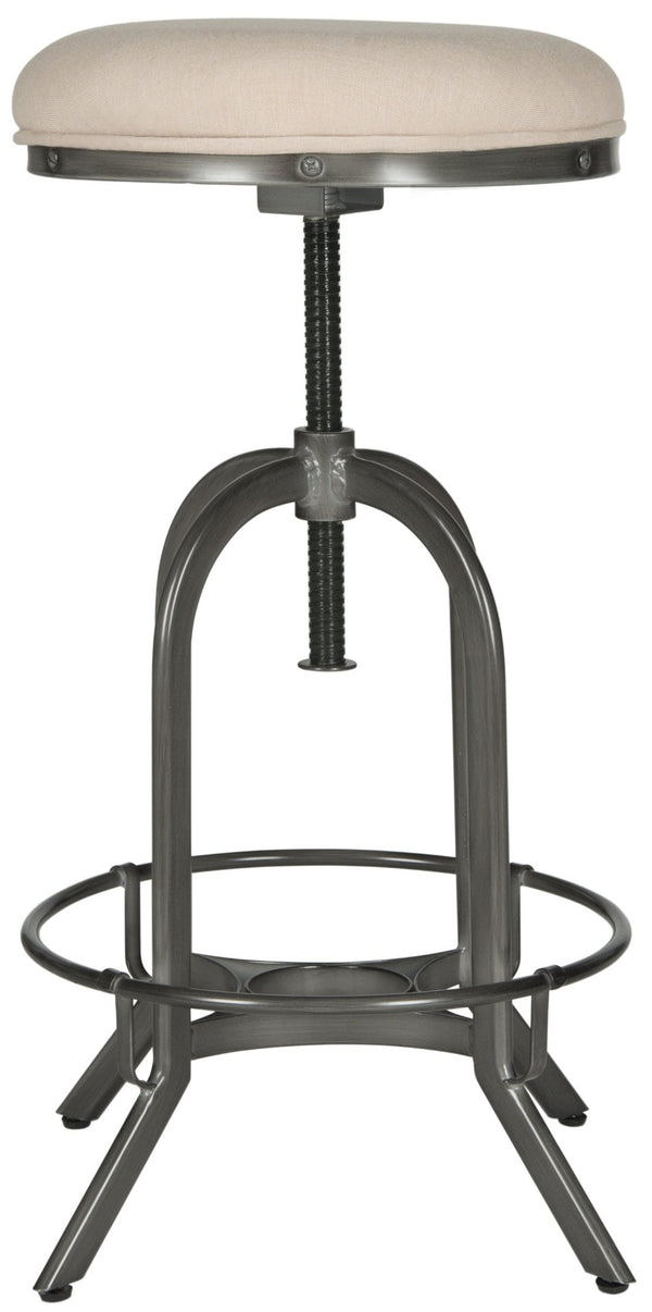 Safavieh Wildomar Stylish Swivel Stool - Industrial Mid-Century Design With Beige Linen & Burnt Oak Finish FOX6226C