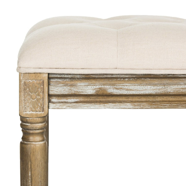 Safavieh Rocha 19''H French-Inspired Tufted Wood Bench - Elegant Rustic Charm For Entryways & Living Spaces Beige/Rustic Oak FOX6231A