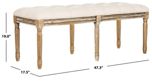 Safavieh Rocha 19''H French-Inspired Tufted Wood Bench - Elegant Rustic Charm For Entryways & Living Spaces Beige/Rustic Oak FOX6231A