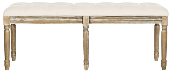 Safavieh Rocha 19''H French-Inspired Tufted Wood Bench - Elegant Rustic Charm For Entryways & Living Spaces Beige/Rustic Oak FOX6231A