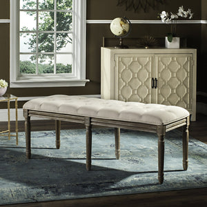 Safavieh Rocha 19''H French-Inspired Tufted Wood Bench - Elegant Rustic Charm For Entryways & Living Spaces Beige/Rustic Oak FOX6231A