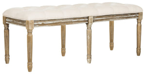 Safavieh Rocha 19''H French-Inspired Tufted Wood Bench - Elegant Rustic Charm For Entryways & Living Spaces Beige/Rustic Oak FOX6231A