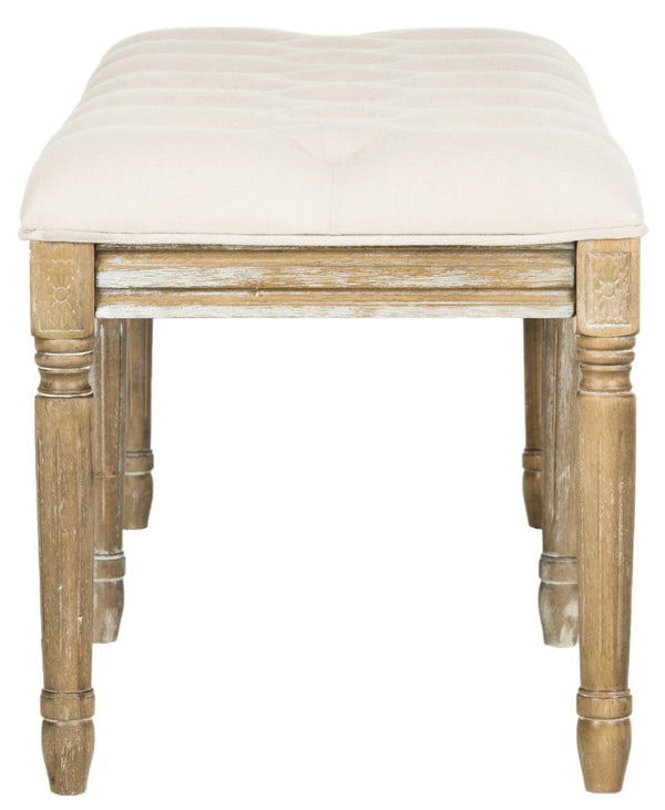Safavieh Rocha 19''H French-Inspired Tufted Wood Bench - Elegant Rustic Charm For Entryways & Living Spaces Beige/Rustic Oak FOX6231A