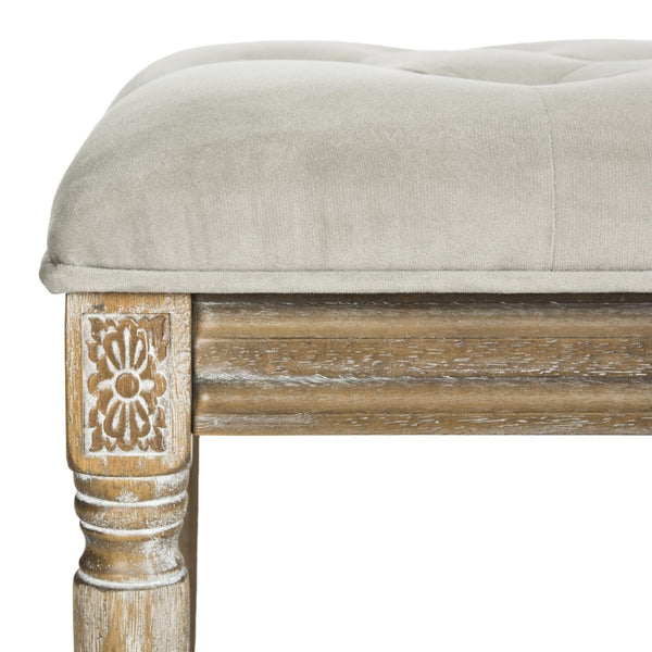 Safavieh Rocha 19''H French-Inspired Tufted Wood Bench - Elegant Rustic Charm For Entryways & Living Spaces Grey Velvet/Rustic Oak FOX6231B