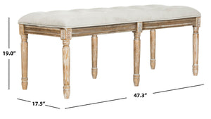Safavieh Rocha 19''H French-Inspired Tufted Wood Bench - Elegant Rustic Charm For Entryways & Living Spaces Grey Velvet/Rustic Oak FOX6231B