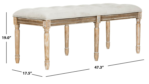 Safavieh Rocha 19''H French-Inspired Tufted Wood Bench - Elegant Rustic Charm For Entryways & Living Spaces Grey Velvet/Rustic Oak FOX6231B