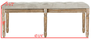 Safavieh Rocha 19''H French-Inspired Tufted Wood Bench - Elegant Rustic Charm For Entryways & Living Spaces Grey Velvet/Rustic Oak FOX6231B