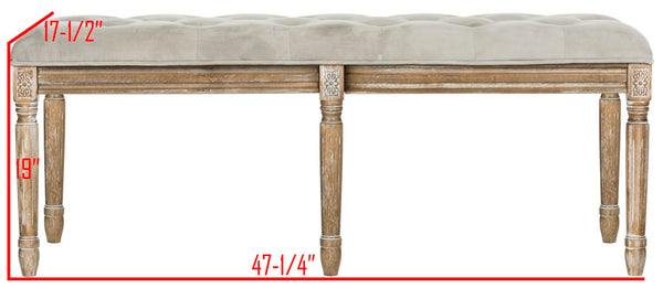 Safavieh Rocha 19''H French-Inspired Tufted Wood Bench - Elegant Rustic Charm For Entryways & Living Spaces Grey Velvet/Rustic Oak FOX6231B