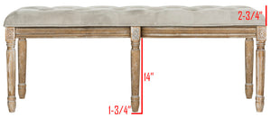 Safavieh Rocha 19''H French-Inspired Tufted Wood Bench - Elegant Rustic Charm For Entryways & Living Spaces Grey Velvet/Rustic Oak FOX6231B