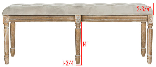 Safavieh Rocha 19''H French-Inspired Tufted Wood Bench - Elegant Rustic Charm For Entryways & Living Spaces Grey Velvet/Rustic Oak FOX6231B