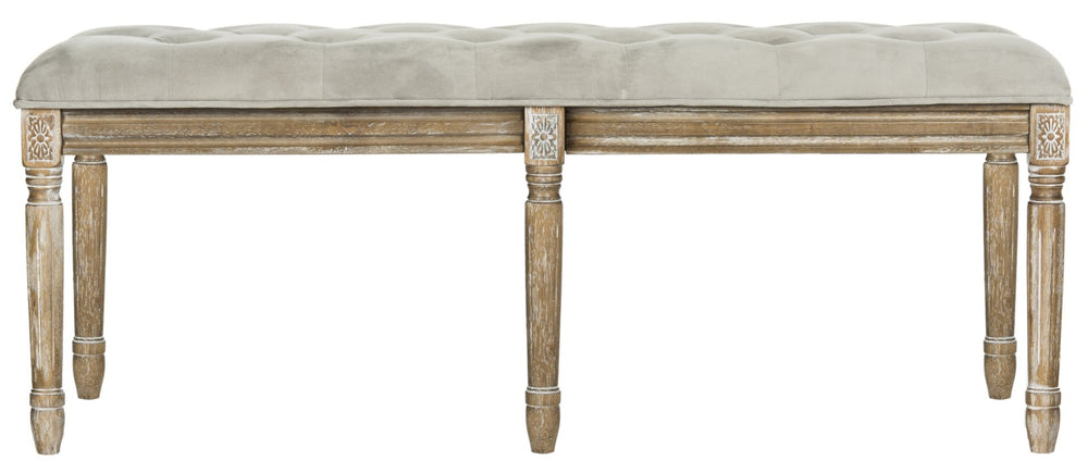 Safavieh Rocha 19''H French-Inspired Tufted Wood Bench - Elegant Rustic Charm For Entryways & Living Spaces Grey Velvet/Rustic Oak FOX6231B
