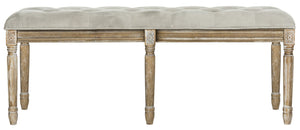 Safavieh Rocha 19''H French-Inspired Tufted Wood Bench - Elegant Rustic Charm For Entryways & Living Spaces Grey Velvet/Rustic Oak FOX6231B