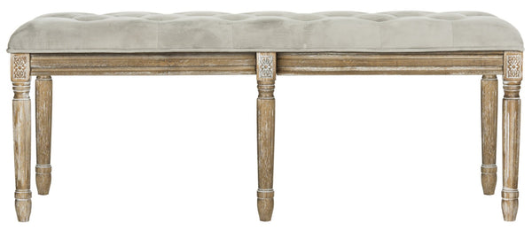 Safavieh Rocha 19''H French-Inspired Tufted Wood Bench - Elegant Rustic Charm For Entryways & Living Spaces Grey Velvet/Rustic Oak FOX6231B
