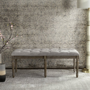 Safavieh Rocha 19''H French-Inspired Tufted Wood Bench - Elegant Rustic Charm For Entryways & Living Spaces Grey Velvet/Rustic Oak FOX6231B