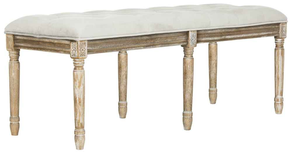 Safavieh Rocha 19''H French-Inspired Tufted Wood Bench - Elegant Rustic Charm For Entryways & Living Spaces Grey Velvet/Rustic Oak FOX6231B
