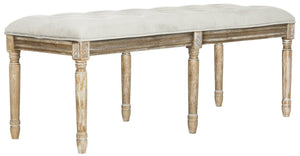 Safavieh Rocha 19''H French-Inspired Tufted Wood Bench - Elegant Rustic Charm For Entryways & Living Spaces Grey Velvet/Rustic Oak FOX6231B