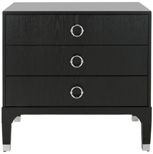 Safavieh Lorna Contemporary Nightstand With 3 Spacious Drawers For Elegant Bedroom Storage Solutions Black/Silver FOX6232A